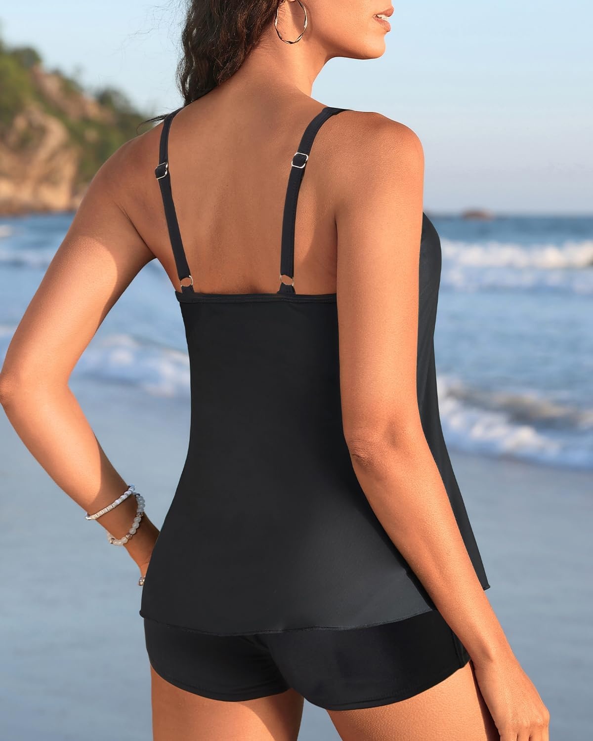 Talisea Women Flowy Tankini Swimsuit – Two Piece Bathing Suit with Shorts 2025 Swimwear(Black)
