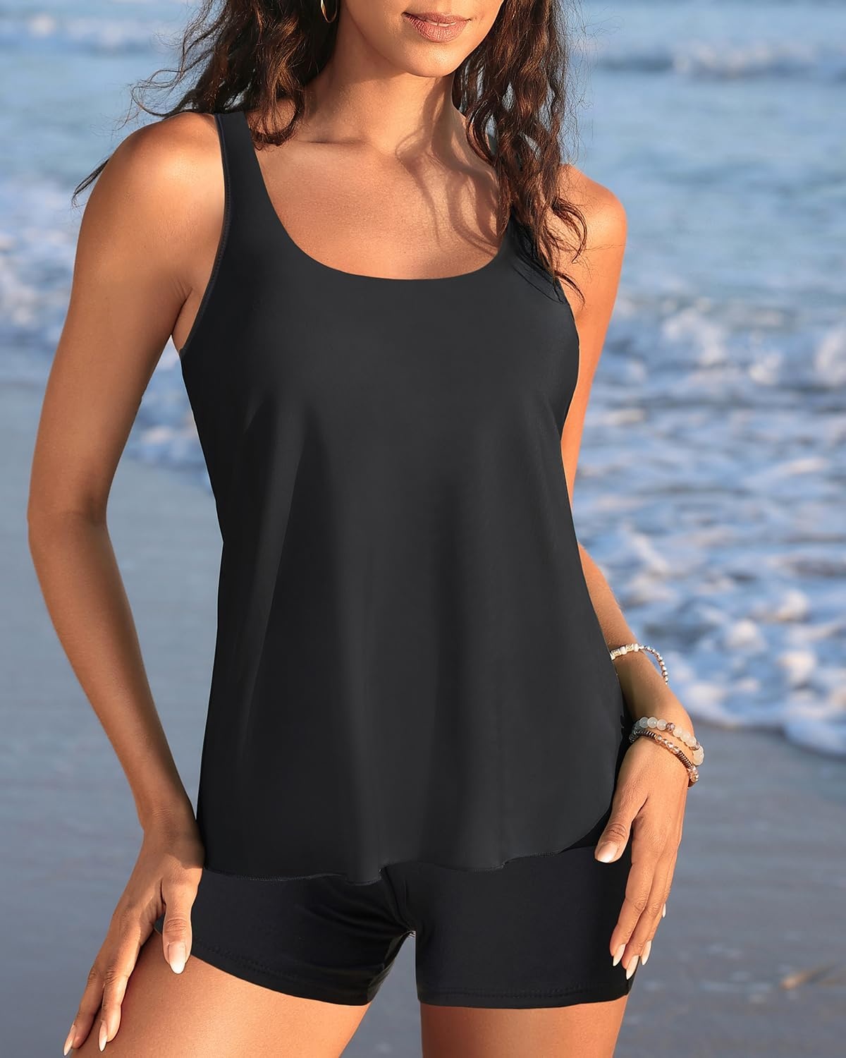 Talisea Women Flowy Tankini Swimsuit – Two Piece Bathing Suit with Shorts 2025 Swimwear(Black)