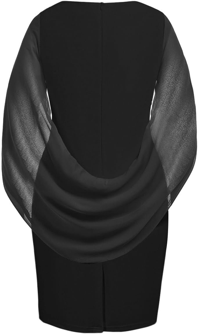 Talisea Plus Size Wedding Guest Dress – Semi Formal Cape Dress for Women | Elegant chiffon cape dress, semi formal cocktail party bodycon style for curvy women.(Black)