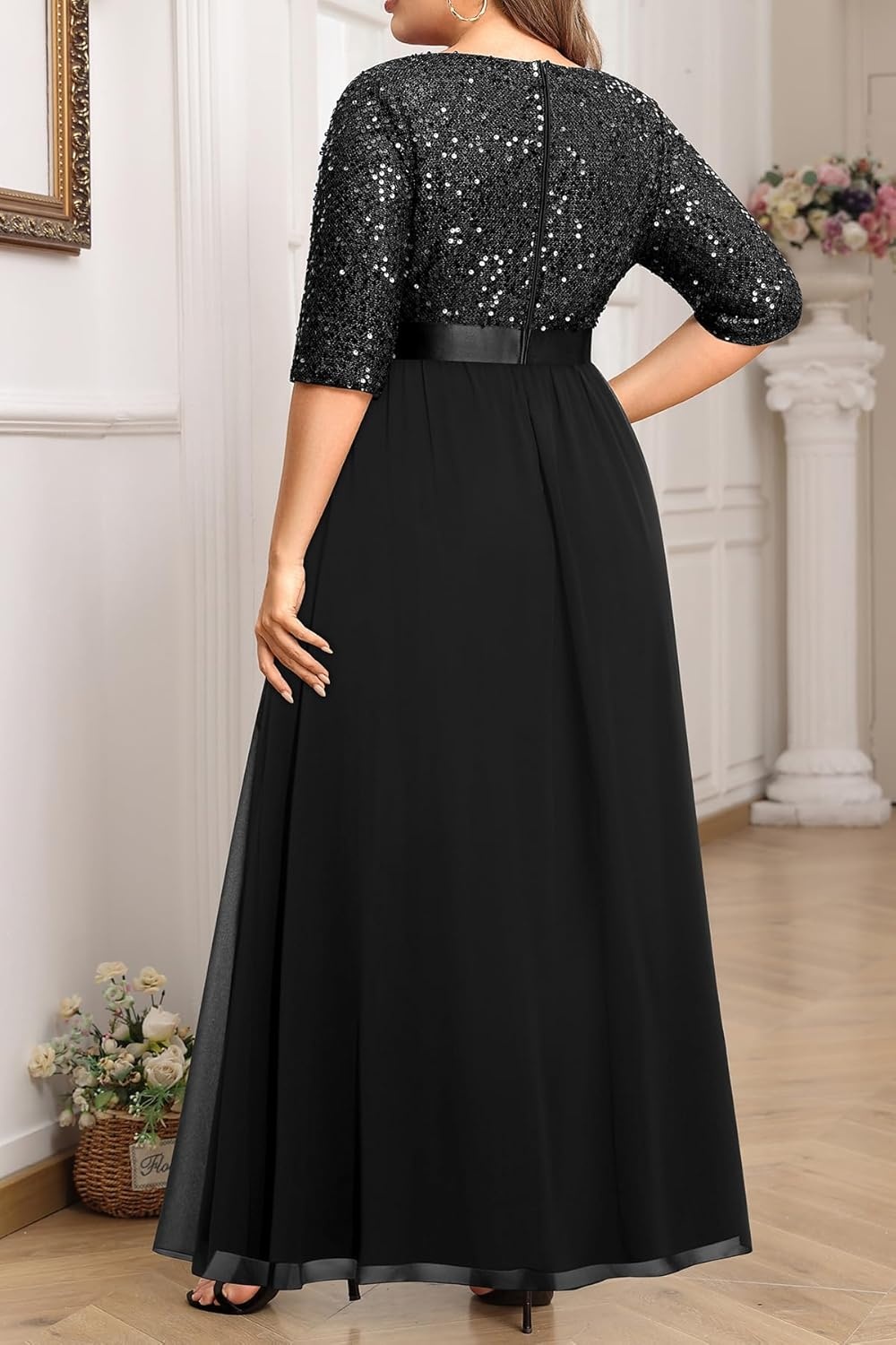 Talisea Black Formal Dresses for Women Plus Size Prom Evening Gowns Elegant Sequin Gala Wedding Guest Chiffon Long Dress 2025