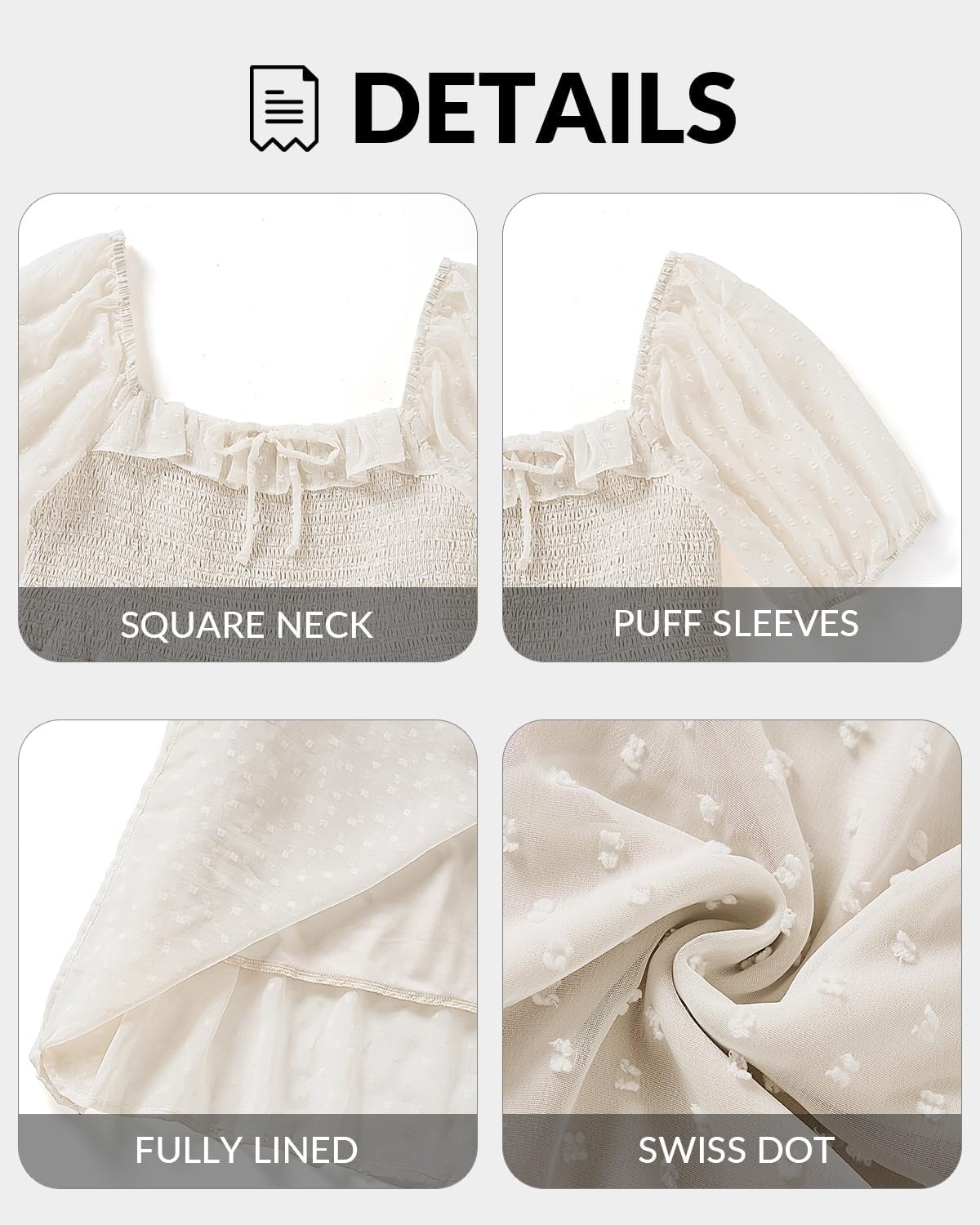 Plus Size Summer Dresses – Swiss Dot Smocked Square Neck Puff Sleeve Boho Maternity Maxi Dress for Baby Shower Wedding Guest(Beige)