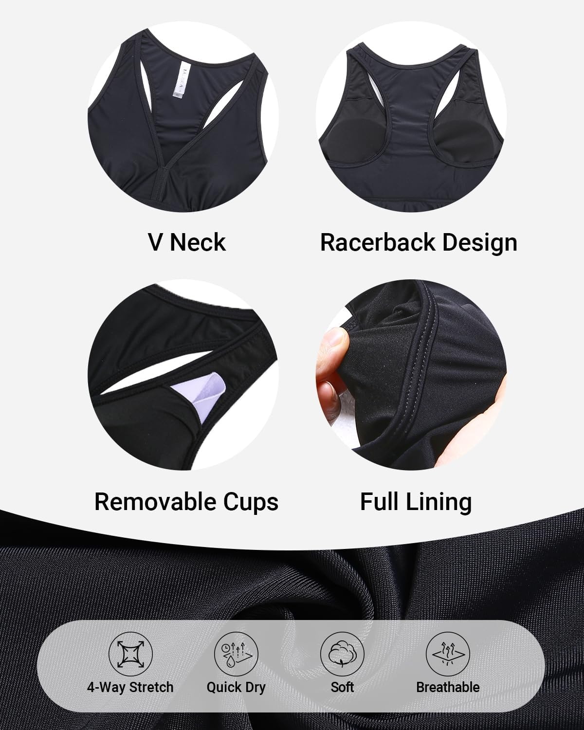 Women’s Racerback Swim Tops – Flowy Bathing Suit Top Modest Swimsuit No Bottom Racerback Black XL