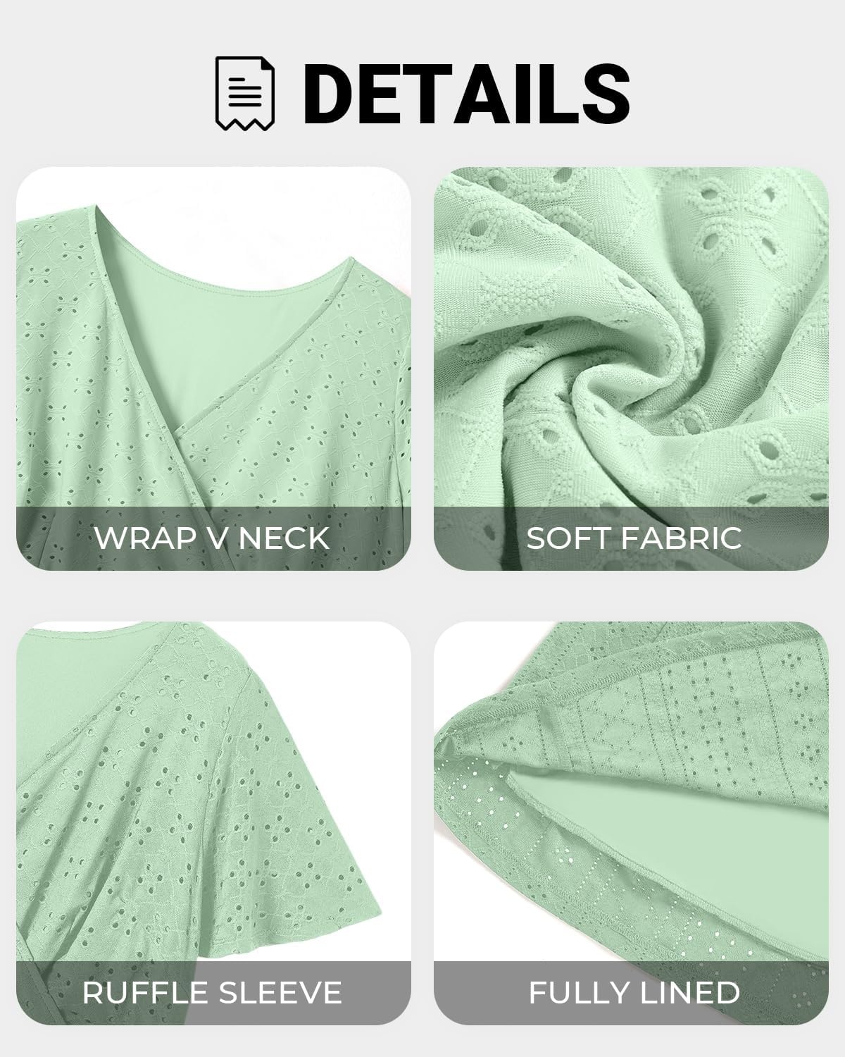 Plus Size Wedding Guest Dress – Summer Semi Formal Midi Eyelet Short Sleeve Wrap V Neck Belted A Line Dresses 2025(Sage Green)