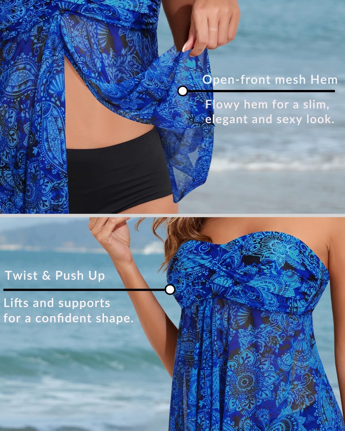 Talisea Women Bandeau Tankini Top Only Mesh Strapless Swimsuits Top Halter Flyaway Bathing Suits No Bottom(Blue Paisley)