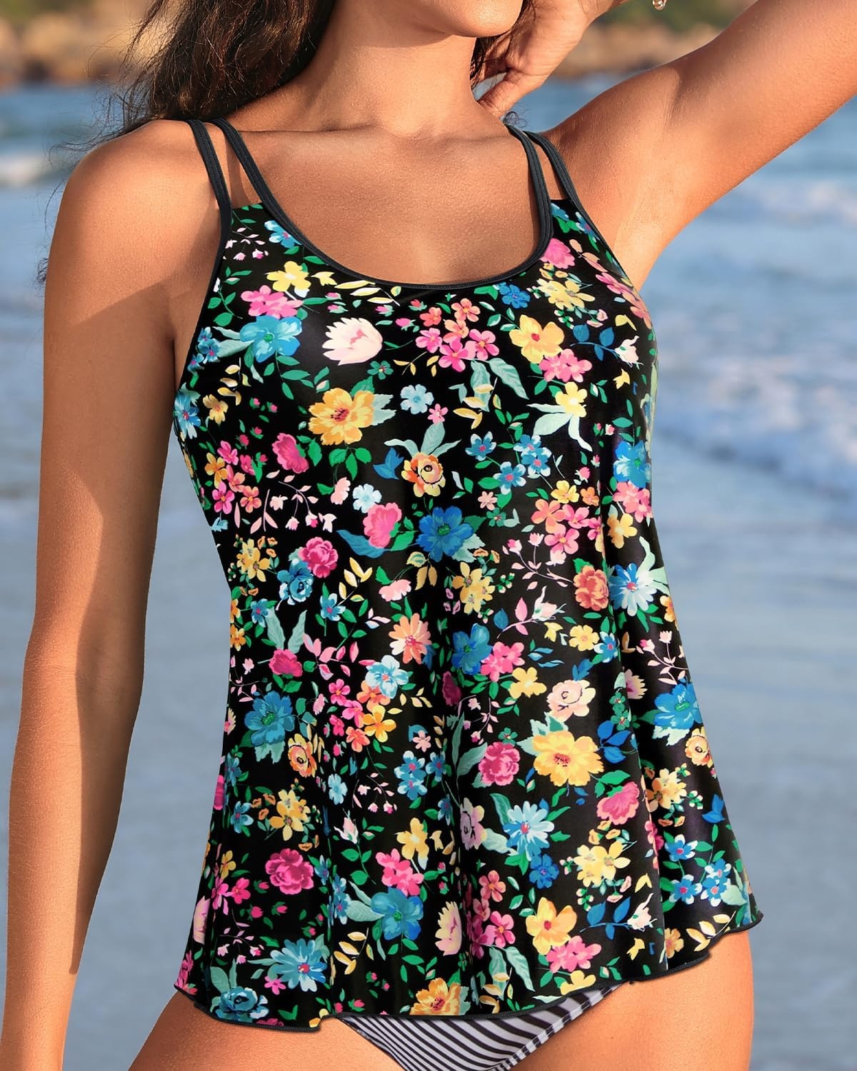 Womens Flowy Tankini Tops Only – Modest Bathing Suit Loose Fit Swimsuit Swim Tops No Bottom 2025 (Available in Plus)(Colorful Floral-2)