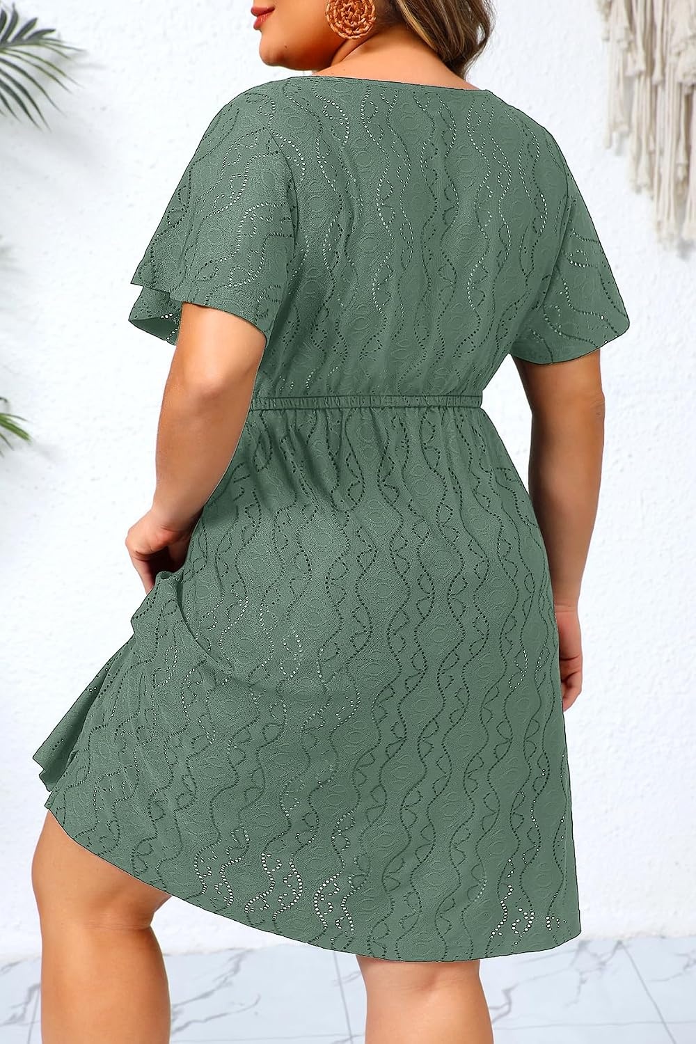 Talisea Plus Size Swimsuit Cover Up – Bathing Suit Coverup for Women | Casual summer beach swimsuit, eyelet crew neck style with short sleeves for bathing suit & swimwear coverup.(Gray Green)