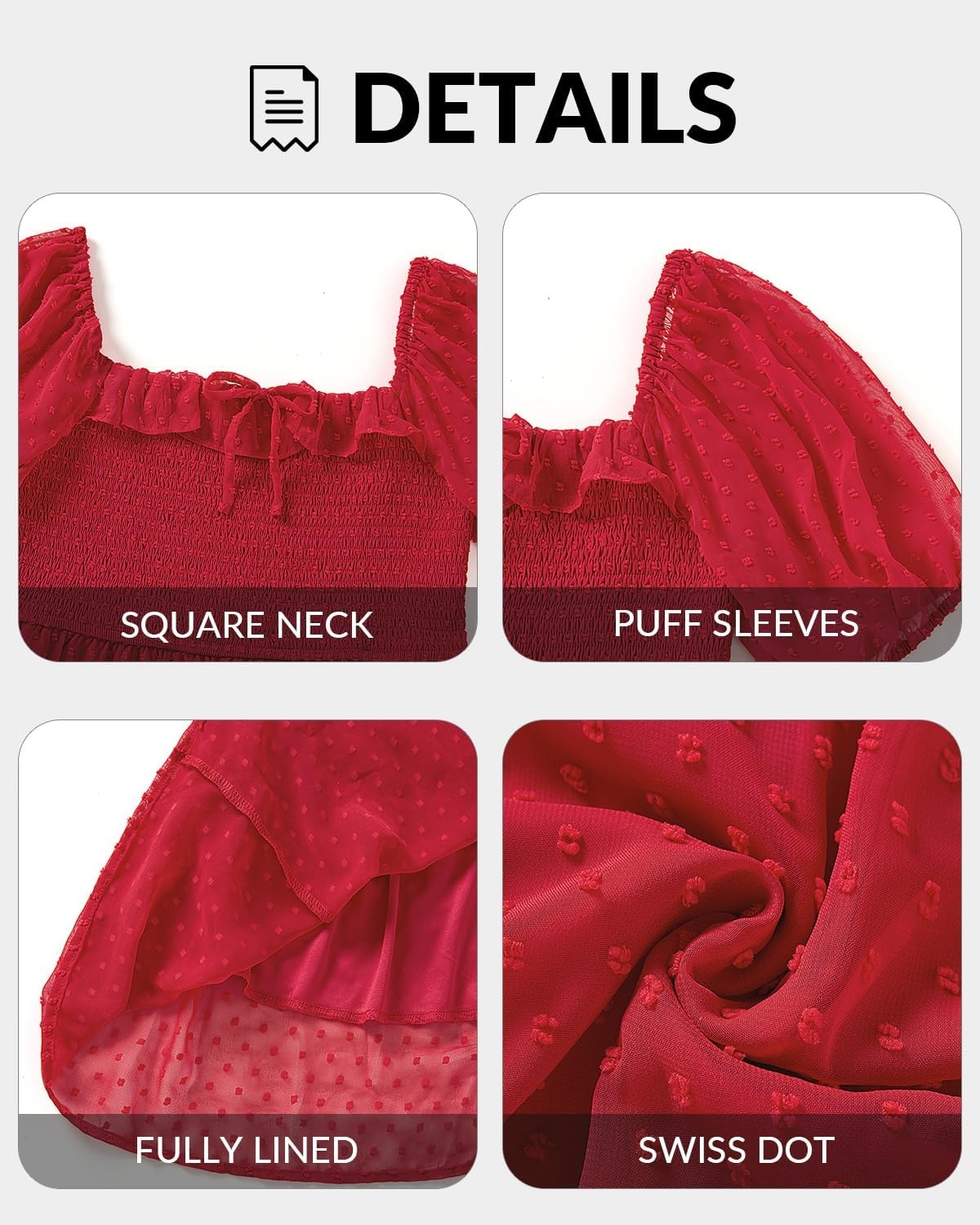 Plus Size Summer Dresses – Swiss Dot Smocked Square Neck Puff Sleeve Boho Maternity Maxi Dress for Baby Shower Wedding Guest(Red)