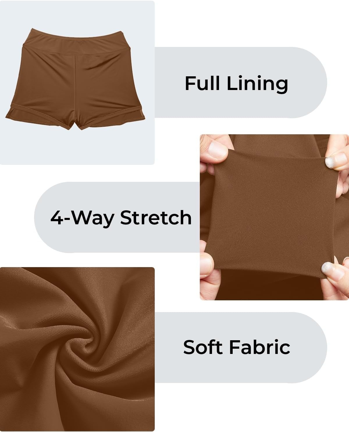 Womens Mid Rise Swim Skirt – Bathing Suit Skirt with Built-in Shorts Split Skort Swimsuit Bottoms Swimwear 2025(Brown)