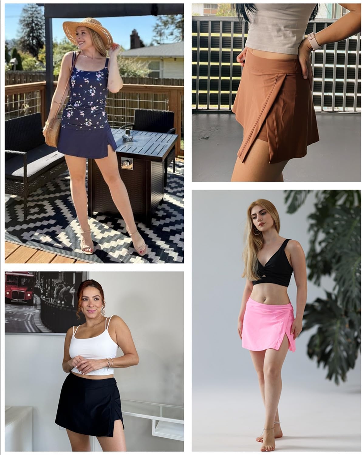 Womens Mid Rise Swim Skirt – Bathing Suit Skirt with Built-in Shorts Split Skort Swimsuit Bottoms Swimwear 2025(Brown)