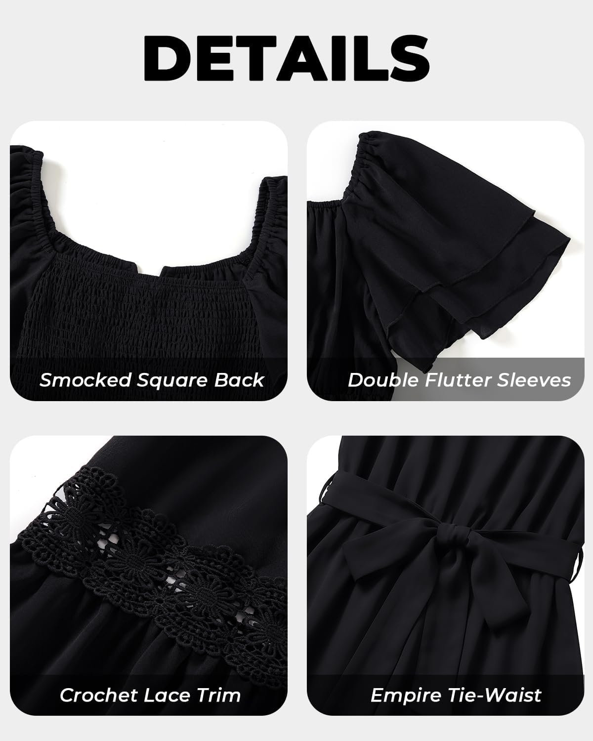 Talisea Plus Size Wedding Guest Dress Square Neck Flutter Sleeve Maxi Dress(Black)