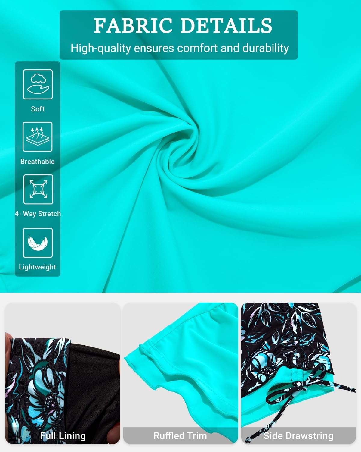 Talisea Womens Tankini Swimsuits with Skirt – Two Piece Bathing Suits V-Wire Tummy Control Drawstring Swimwear(Aqua and Floral)