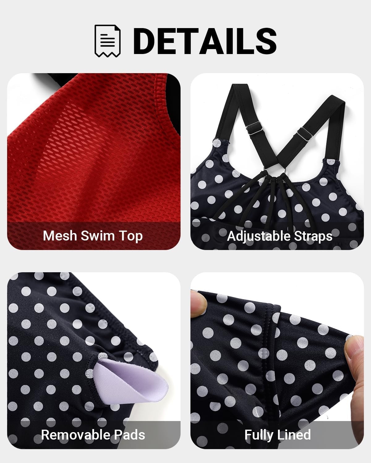 Two Piece Tankini with Shorts – Mesh Flowy Tummy Control Swimsuits | Layered Design for Full Coverage. Breathable Mesh Fabric to Keep Cool. High-Waisted Boyshorts with Extra Coverage(Red and Dot)