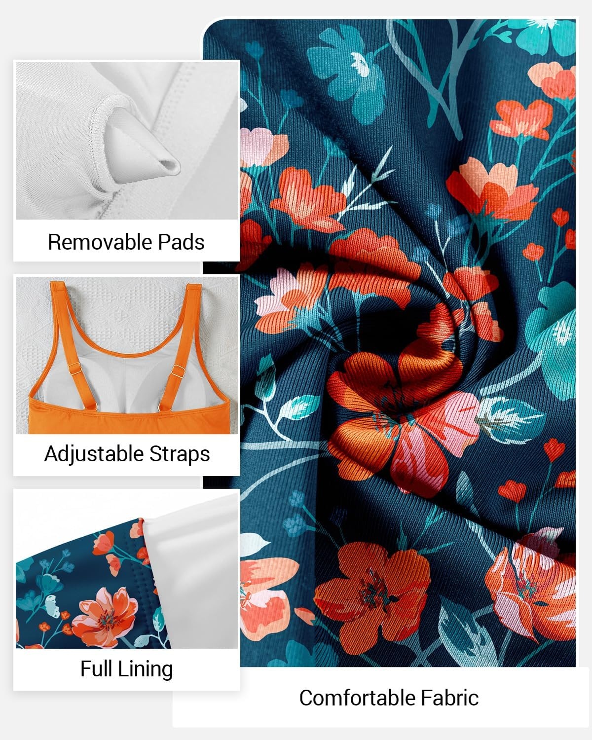 Talisea Tankini Bathing Suits with Skirt – Womens Two Piece Swimsuits with Pockets Tummy Control Modest Swimwear 2026(Orange Floral)
