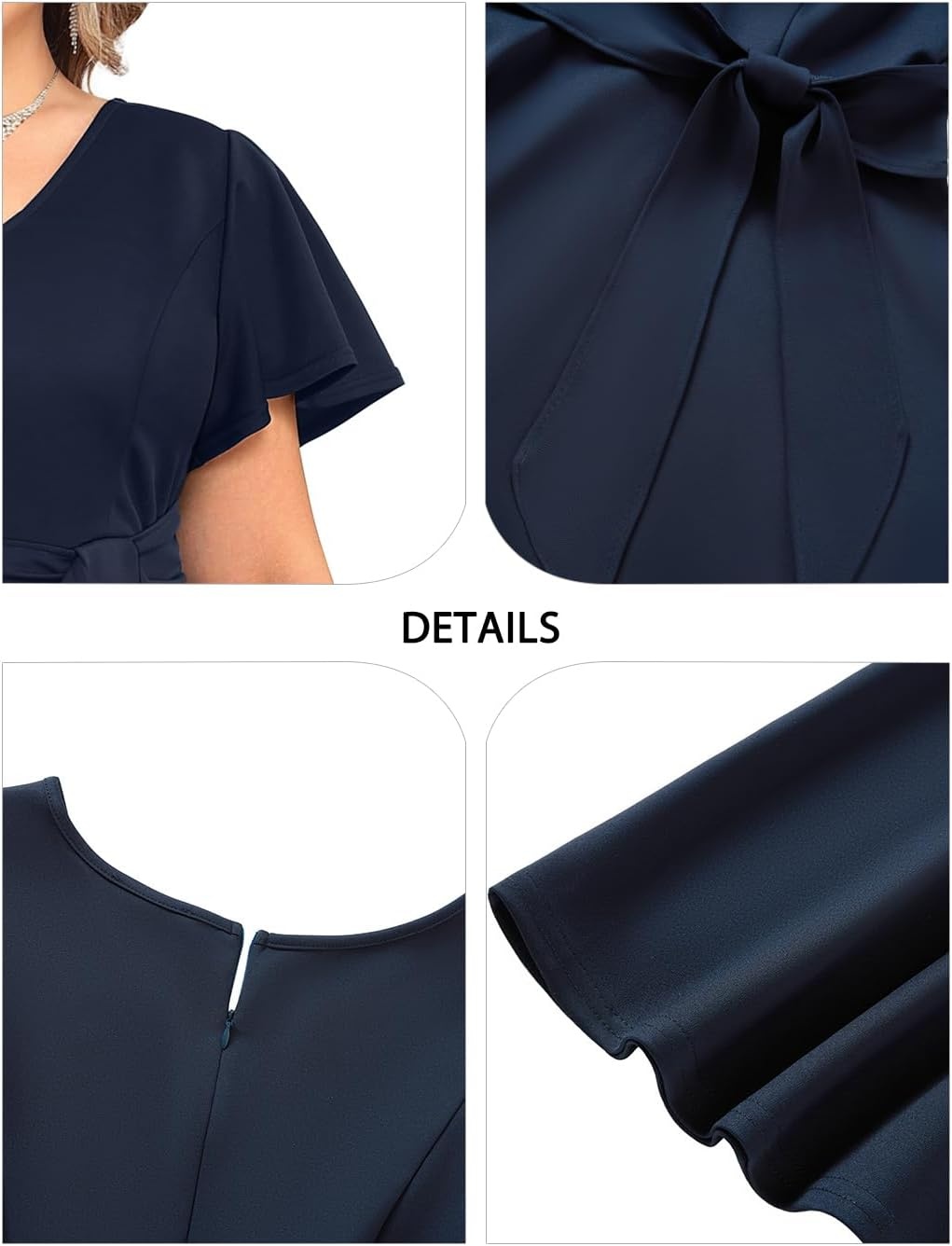Plus Size Wedding Guest Dress – Cocktail Formal Fall Short Sleeve V Neck A-Line Midi Dresses for Women 2025(Navy Blue)
