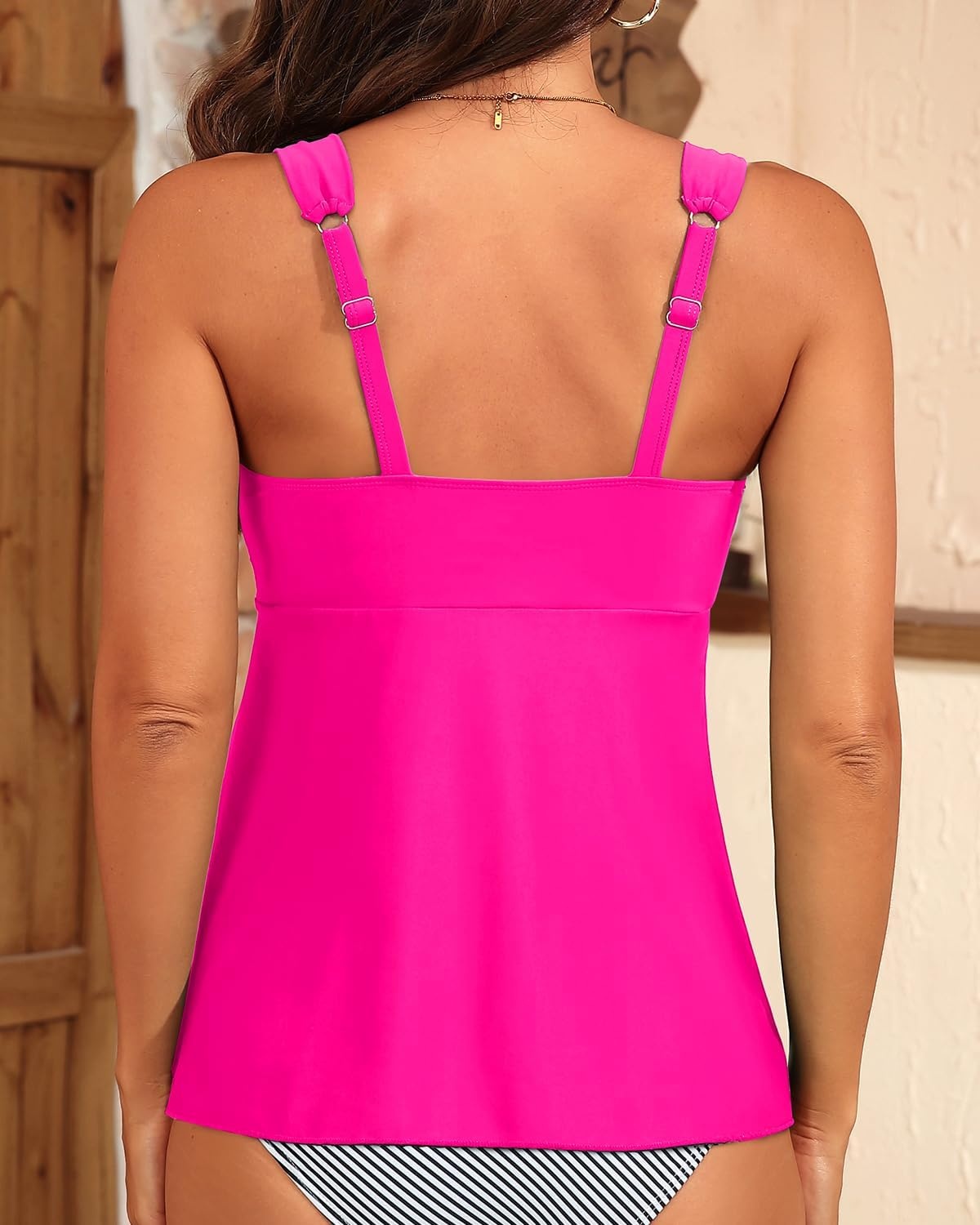 Flowy Tankini Top Only – Women’s Modest Bathing Suit Top Loose Fit Swimsuit No Bottom 2025(Hot Pink)