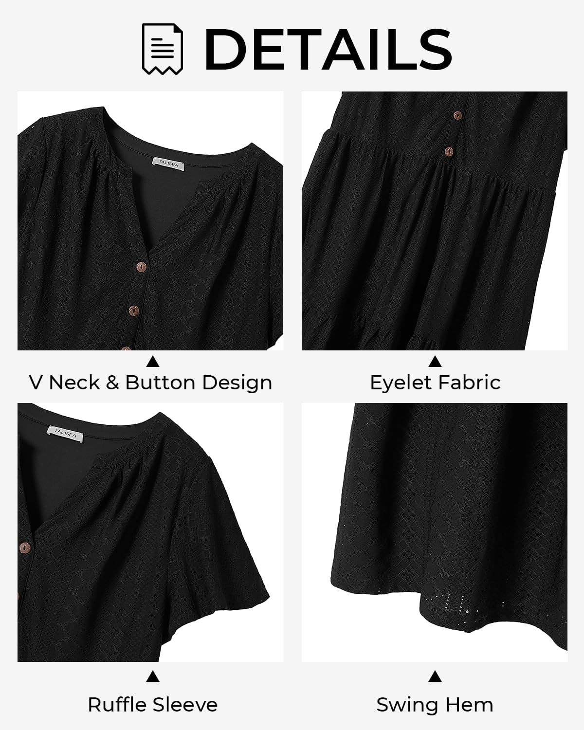 Plus Size Summer Dress Casual Boho Button Up Tiered Midi Sundress Women | Plus Size Summer Casual Dress Curvy Women Flowy Boho Beach Vacation Sundress Eyelet Short Sleeve V Neck Tiered Midi Dresses(Black Eyelet)