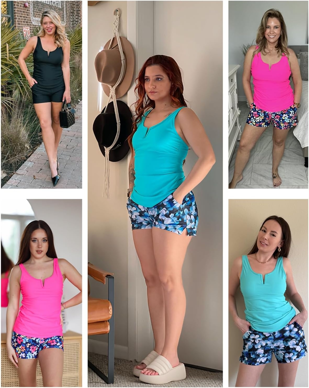 Talisea Tankini with Shorts – Tummy Control Two Piece Swimsuit with Pockets | Tummy control smooths your silhouette. Side pockets keep essentials handy. High-waist boy shorts provide full coverage.(Pink Floral)