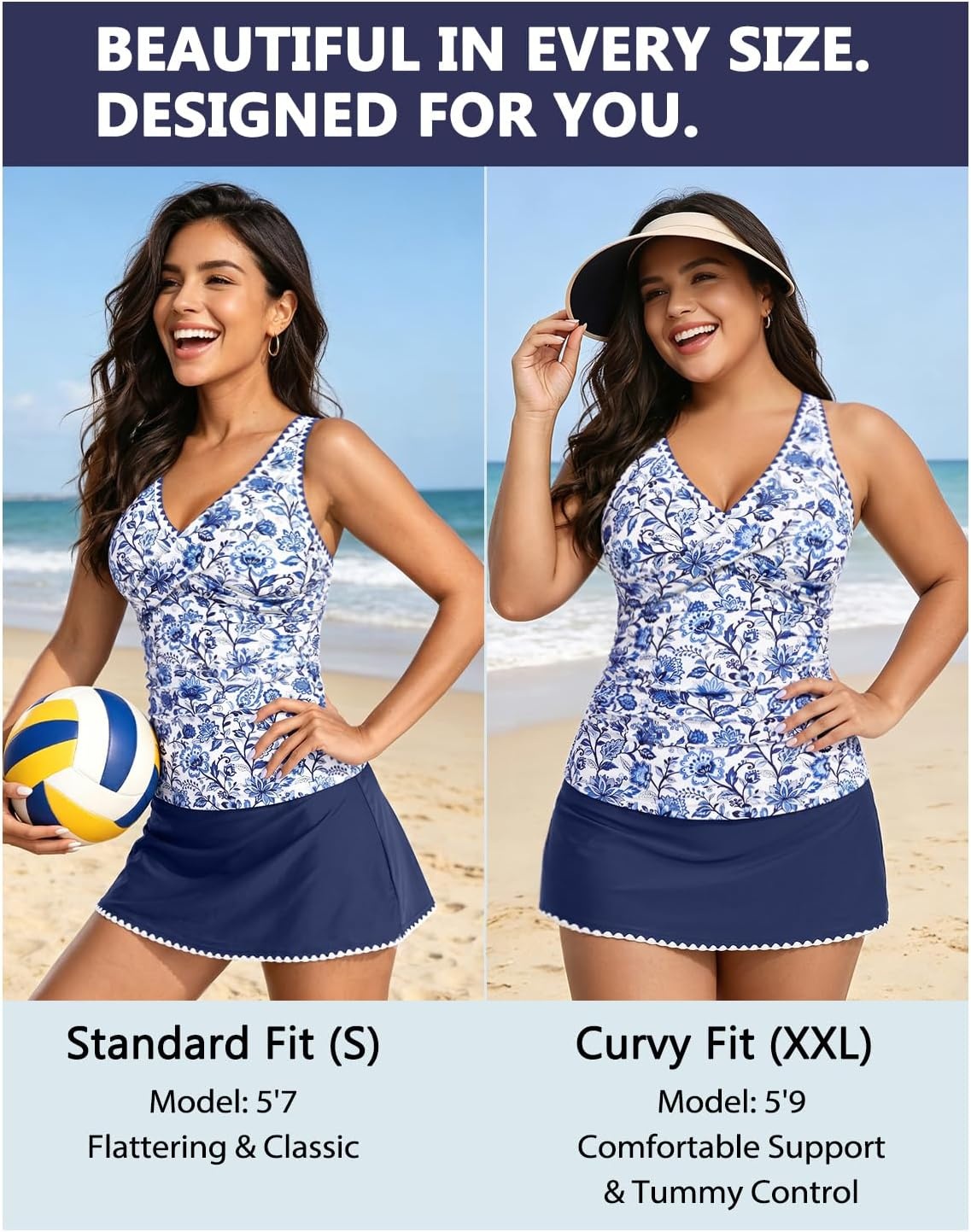 Tankini Bathing Suits with Skirt Two Piece Tummy Control Twist Swimsuits | Adjustable Straps,Slimming Ruching Design,Chic Twist Front and V-Neck,Built-In Safety Brief(Porcelain Blue)