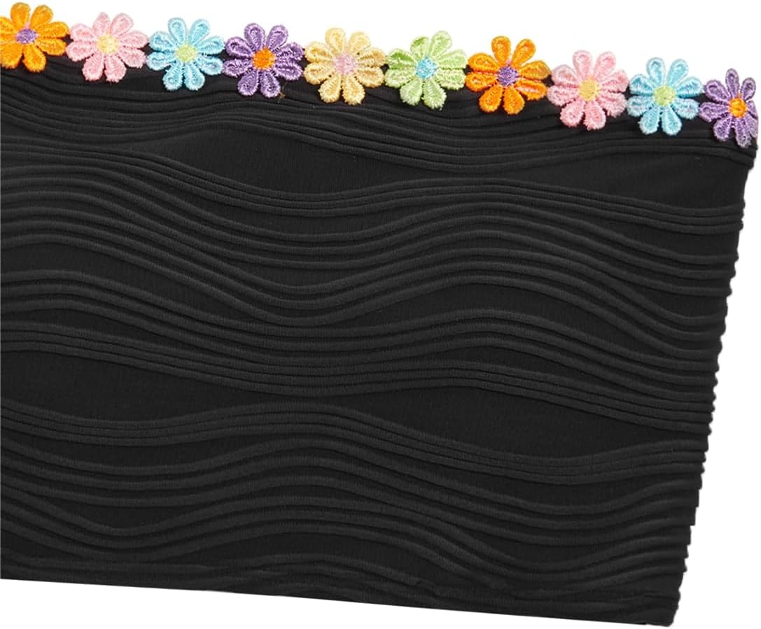 High Waisted Bandeau Bikini Set – Ribbed Strapless Two Piece Swimsuit | Secure bandeau top with straps. High waist bottom for comfortable coverage. Full coverage back for confident wear.(Floral-black)