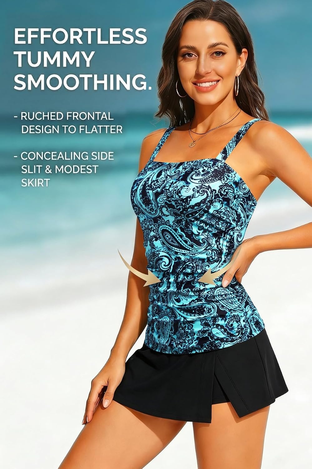 Talisea Womens Two Piece Tankini Bathing Suits with Skirt Tummy Control Swimsuits Ladies Swimwear(Blue Paisley)