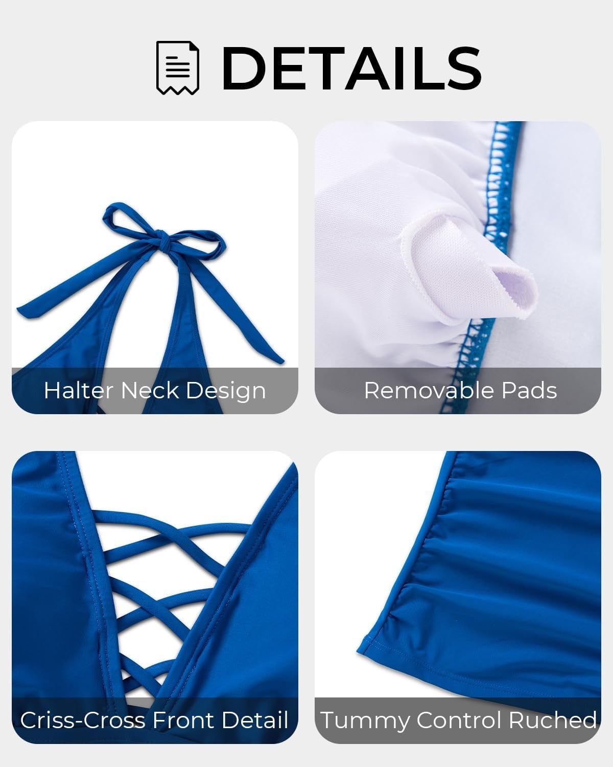 Womens Halter Tankini Tops Only – V Neck Tummy Control Swim Top Lace Up Bathing Suit Ruched Top Only No Bottom 2025(Blue)