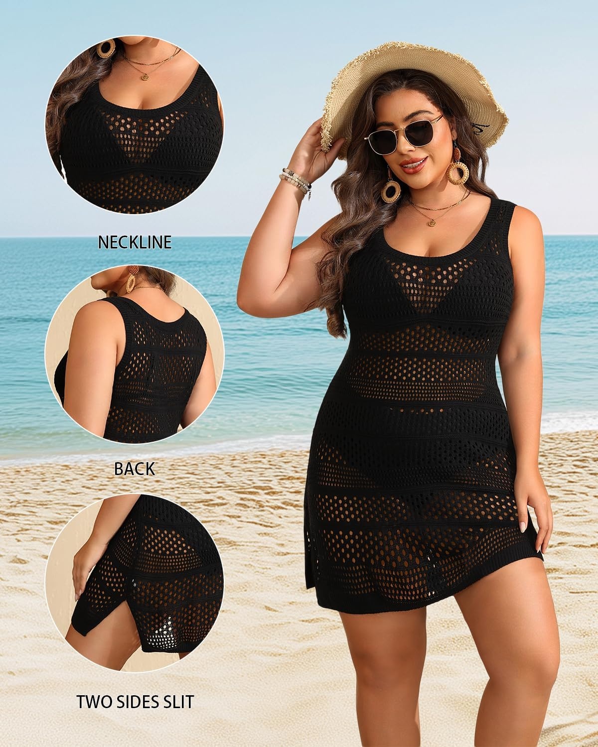 Talisea Plus Size Swimsuit Cover Up – Bathing Suit Coverups Women(Black)
