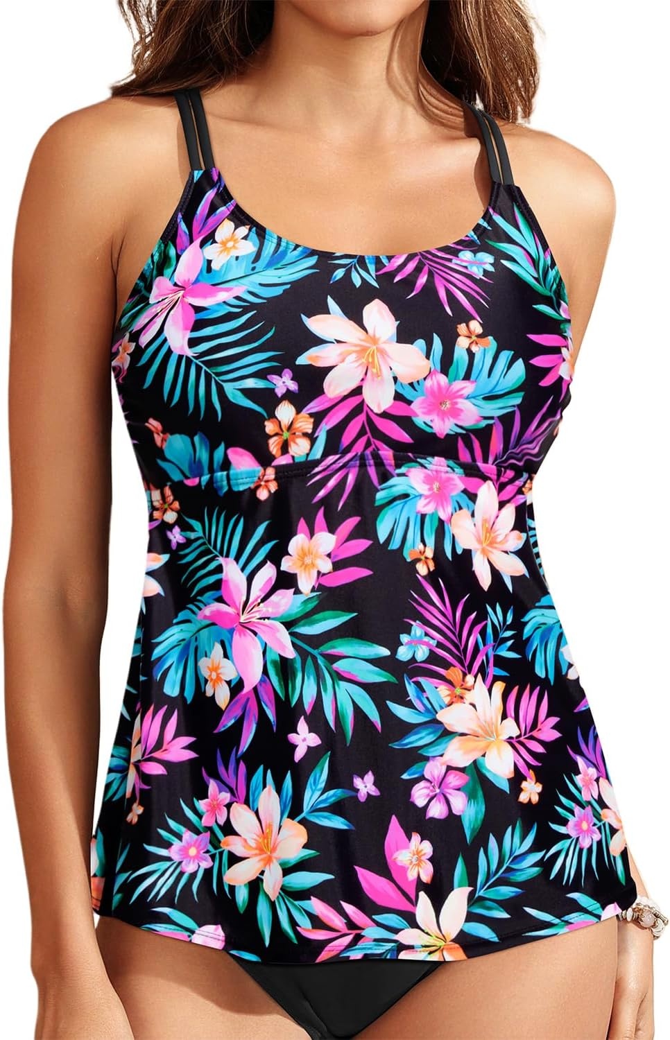 Women Underwire Tankini Top Only – Supportive Flowy Swimsuit Top | Underwire for reliable support Removable pads for customizable coverage Lightly flowy for easy coverage(Colorful Floral)
