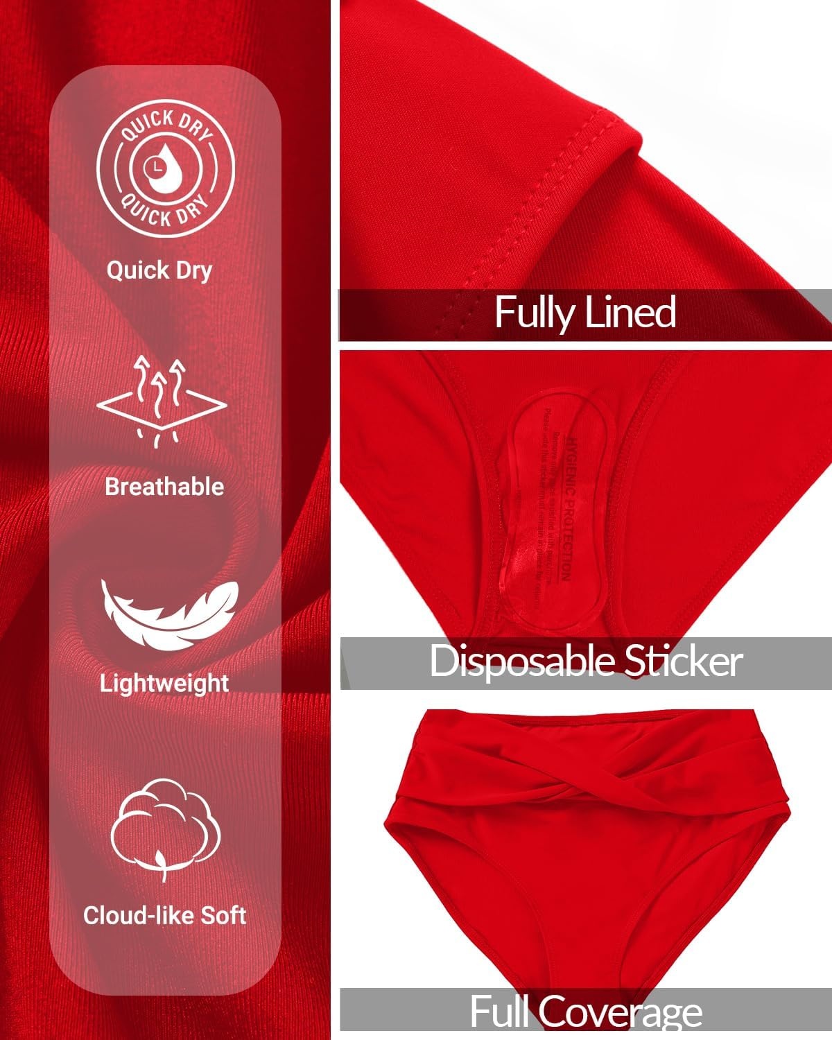 Talisea Women Full Coverage Bikini Bottom – V Cut Bathing Suit Bottoms Mid Waist Twist Front Swimsuit Bottom Swimwear 2025(Red)
