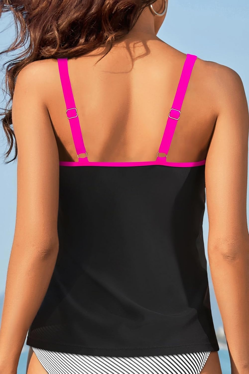 Womens Tankini Tops Only – Modest Swimsuit V-Wired Swim Top Swimwear Tummy Control Bathing Suit No Bottom 2025(Black Pink and Green)