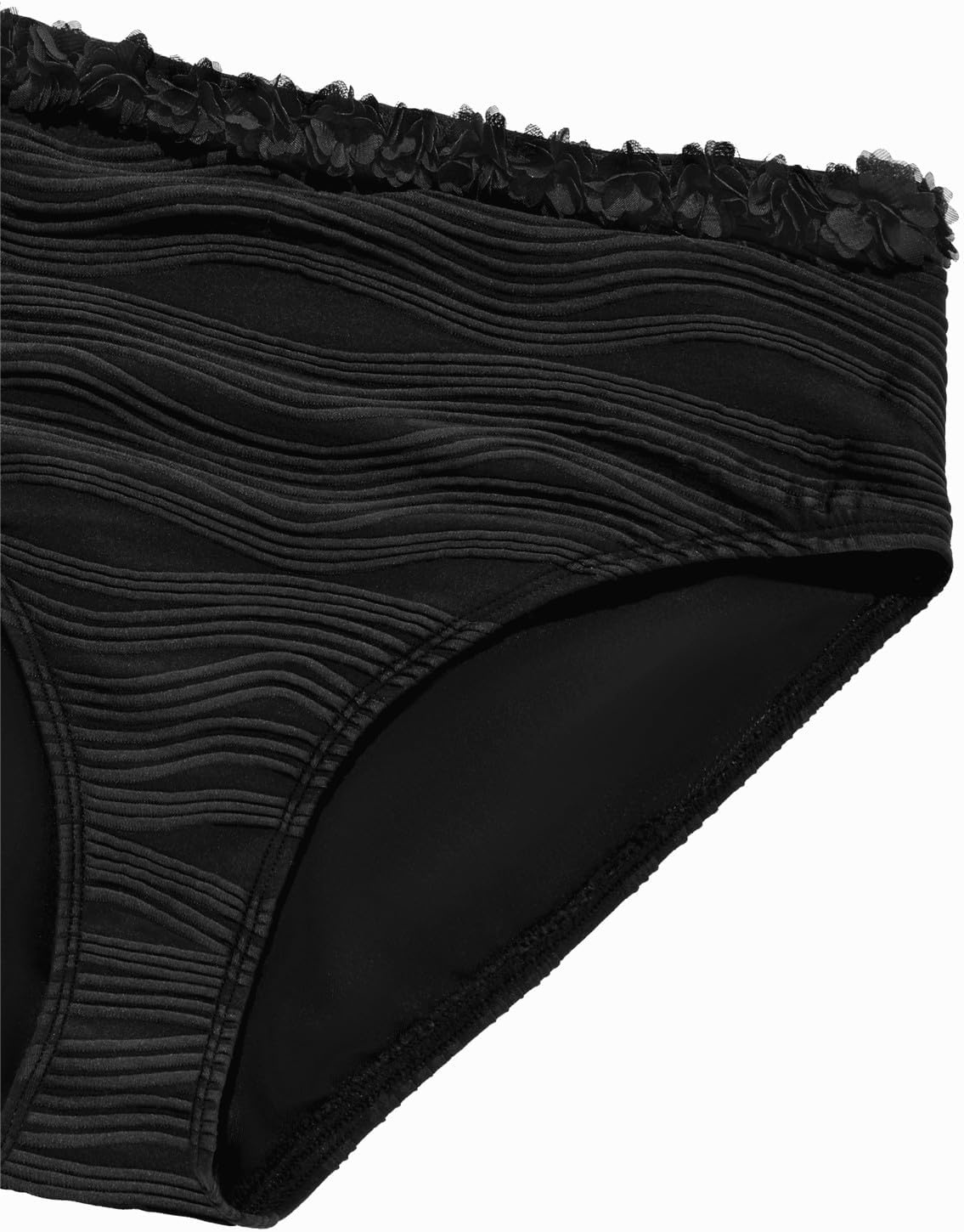 High Waisted Bandeau Bikini Set – Women Strapless Two Piece Swimsuits Ribbed Longline Full Coverage Bathing Suits Swimwear(Mesh-black)