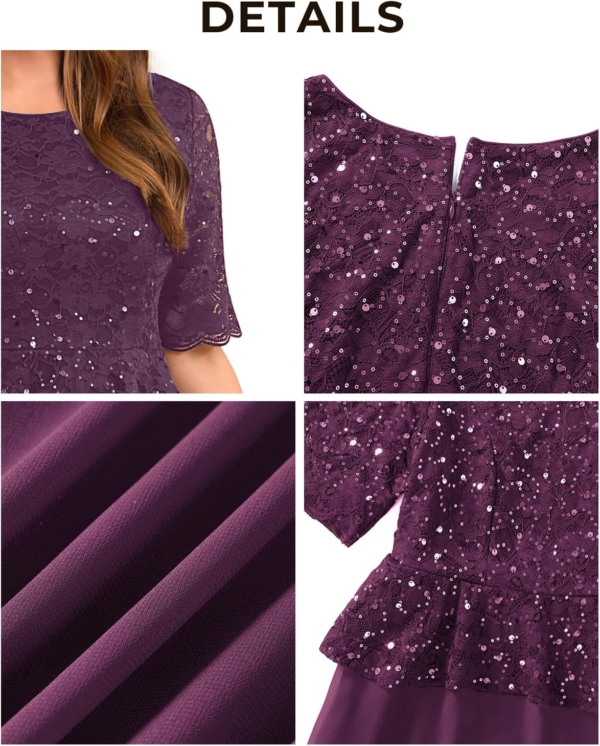 Plus Size Formal Dresses – Mother of The Bride Evening Gowns Wedding Guest Sequin Lace Bodice Long Dress Women(Dark Purple)