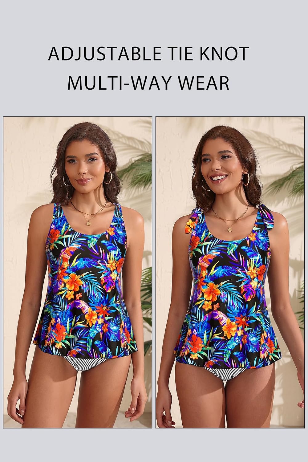 Women’s Flowy Tankini Top Only- Modest Swimsuit Top Tie Knot Bathing Suit No Bottom 2025(Colorful Floral)