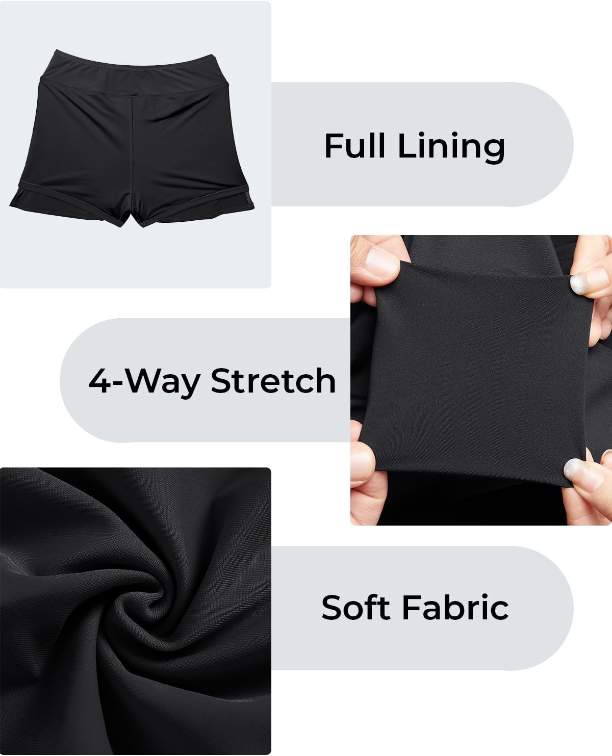 Womens Mid Rise Swim Skirt – Bathing Suit Skirt with Built-in Shorts Split Skort Swimsuit Bottoms Swimwear 2025(Black)