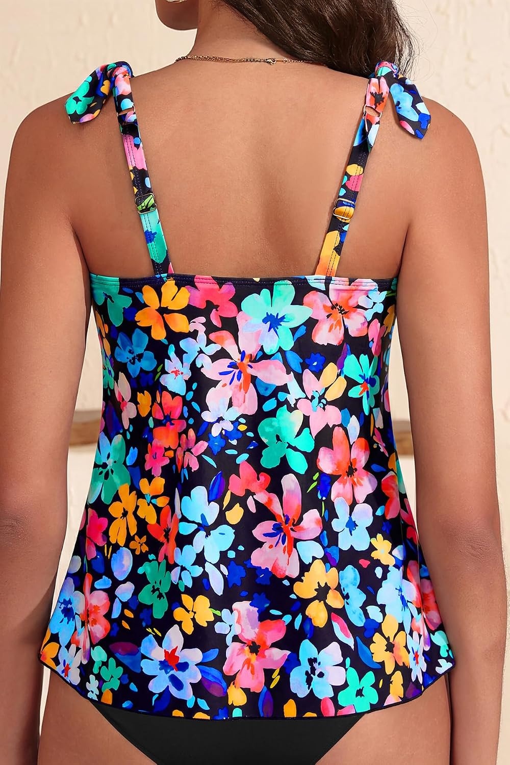 Women’s Flowy Tankini Top Only- Modest Swimsuit Top Tie Knot Bathing Suit No Bottom 2025(Colorful Flower)