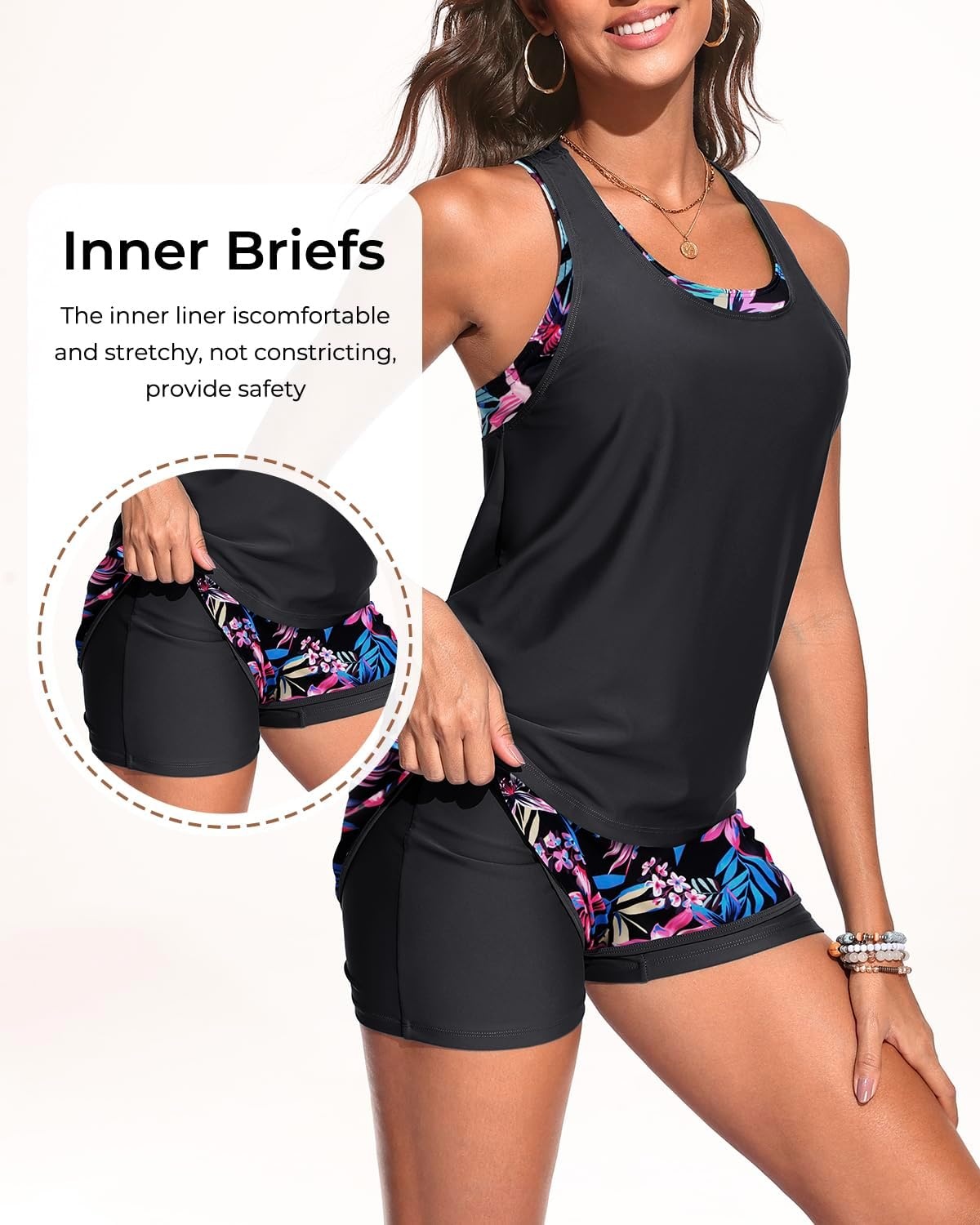 Talisea 3 Piece Tankini Swimsuits Women – Athletic Swim Tank Top with Bra and Boyshorts Bathing Suits Modest Swimwear 2026(Pink Floral)