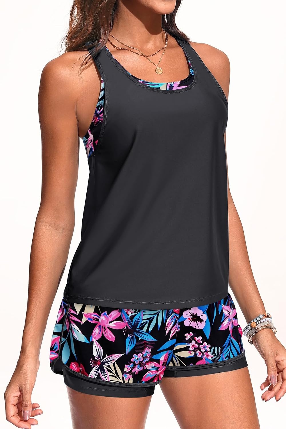 Talisea 3 Piece Tankini Swimsuits Women – Athletic Swim Tank Top with Bra and Boyshorts Bathing Suits Modest Swimwear 2026(Pink Floral)