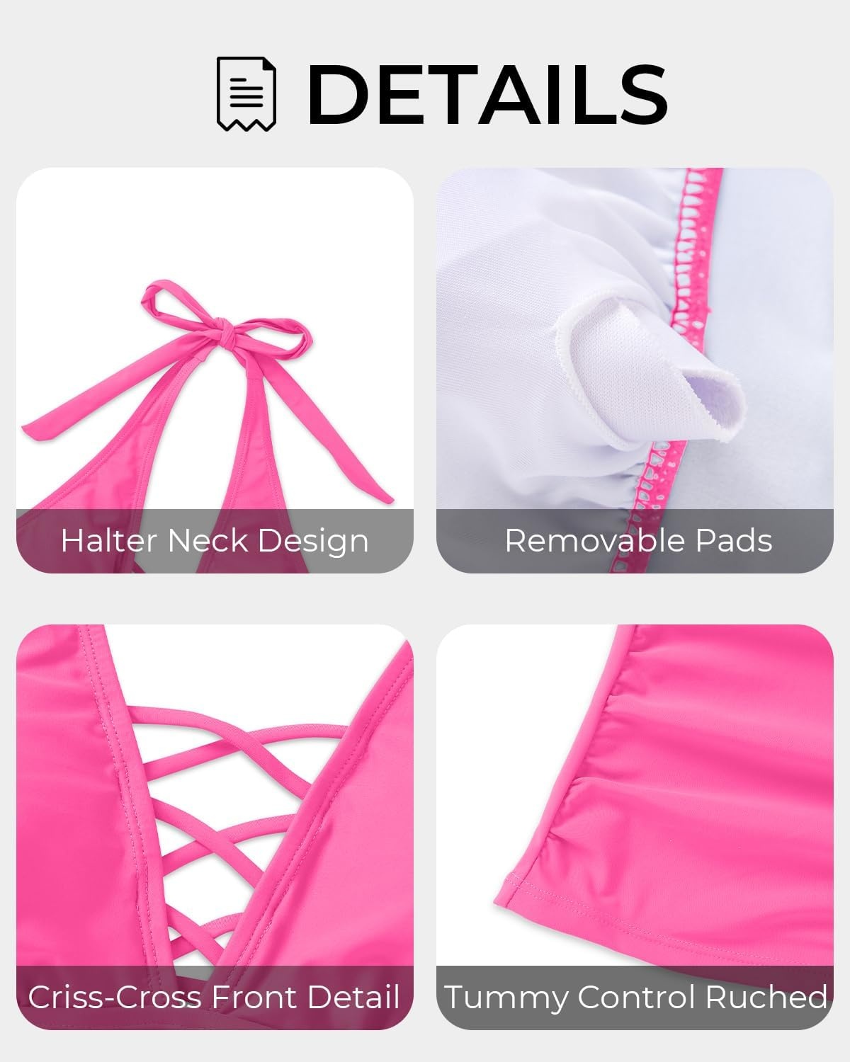 Womens Halter Tankini Tops Only – V Neck Tummy Control Swim Top Lace Up Bathing Suit Ruched Top Only No Bottom 2025(Pink)