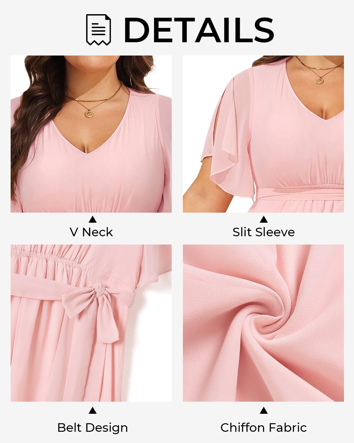Plus Size Dresses Wedding Guest Formal Chiffon Short Sleeve High Low Dress(Pink)