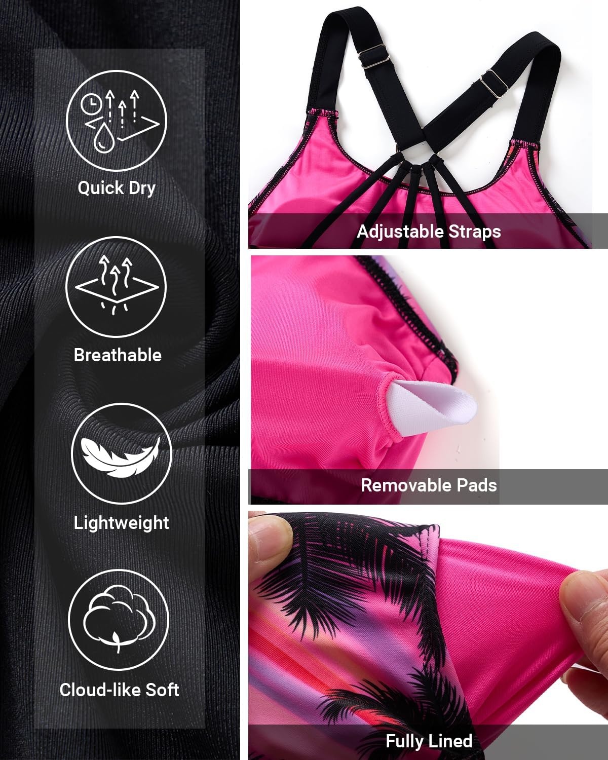 Two Piece Tankini with Shorts – Mesh Flowy Tummy Control Swimsuits | Layered Design for Full Coverage. Breathable Mesh Fabric to Keep Cool. High-Waisted Boyshorts with Extra Coverage(Black)