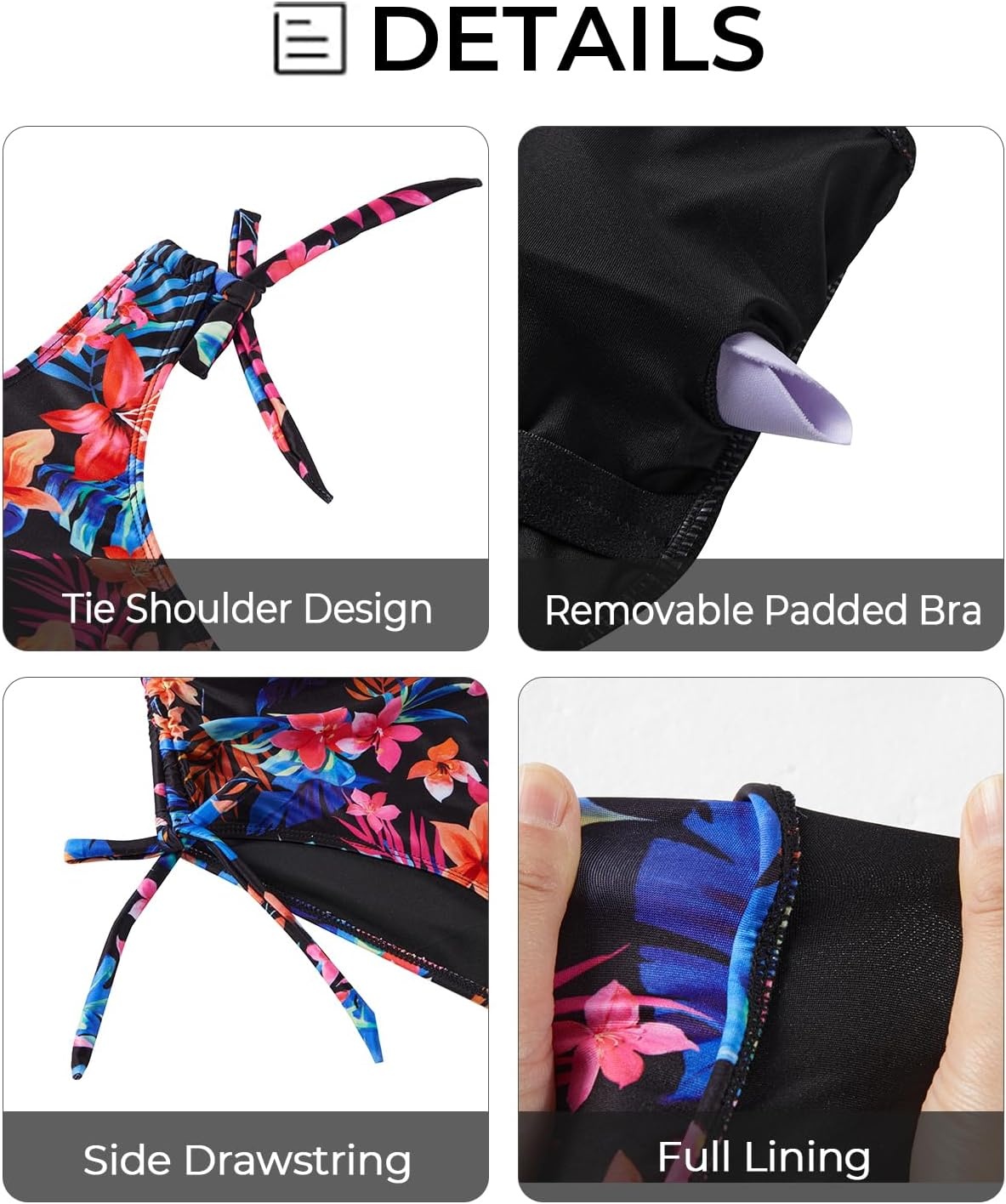 One Shoulder One Piece Swimsuits – Women Tummy Control Bathing Suits Ruched Full Coverage Side Tie Swimwear(Multi Floral)