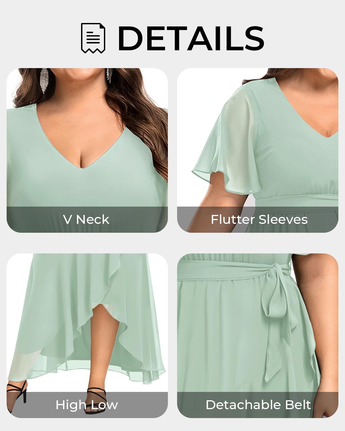 Talisea Womens Plus Size Long Dress Chiffon High Low Split Ruffle Evening Bridesmaid Wedding Guest Formal Maxi Dresses(Sage Green)