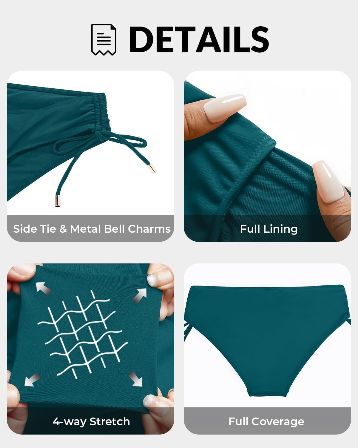 Talisea Womens Low Rise Bikini Bottoms – Side Tie Bathing Suit Swim Bottom Ruched Swimsuits Swimwear(Teal)