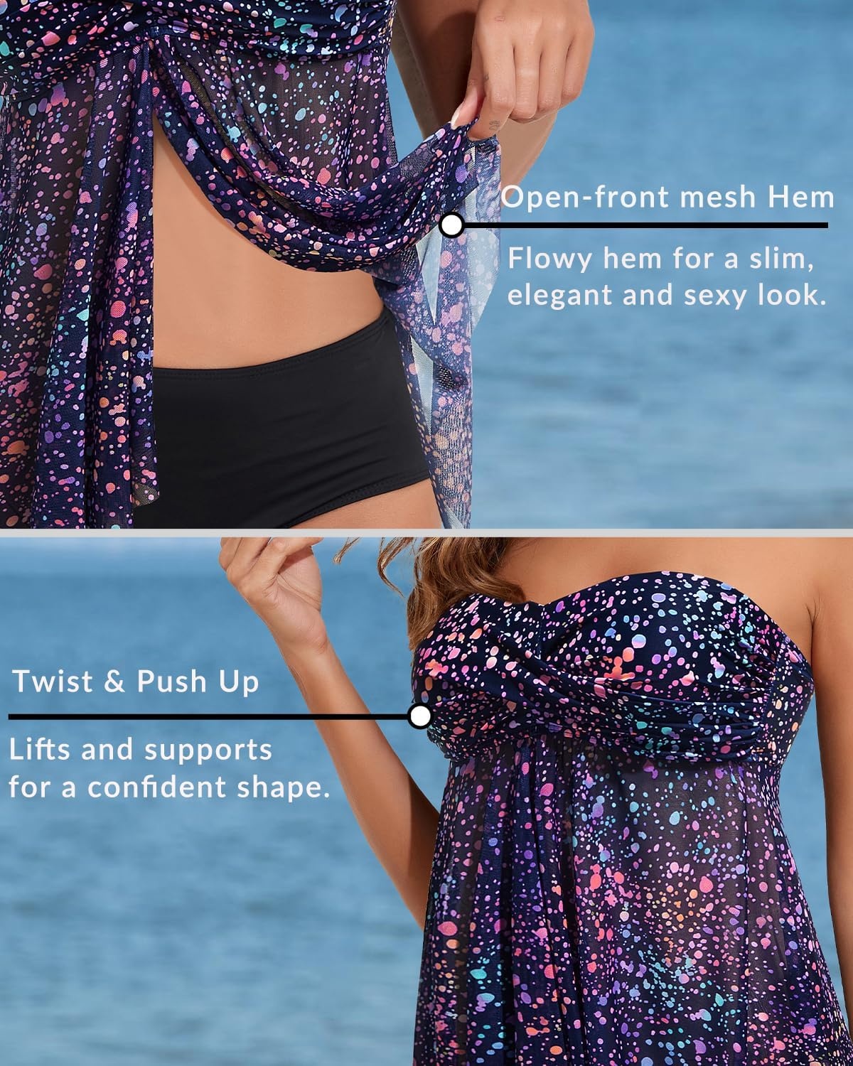 Talisea Women Bandeau Tankini Top Only Mesh Strapless Swimsuits Top Halter Flyaway Bathing Suits No Bottom(Starry Sky)