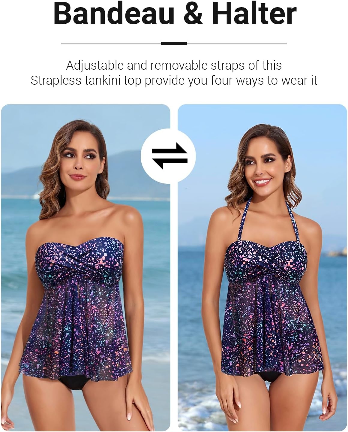 Talisea Women Bandeau Tankini Top Only Mesh Strapless Swimsuits Top Halter Flyaway Bathing Suits No Bottom(Starry Sky)