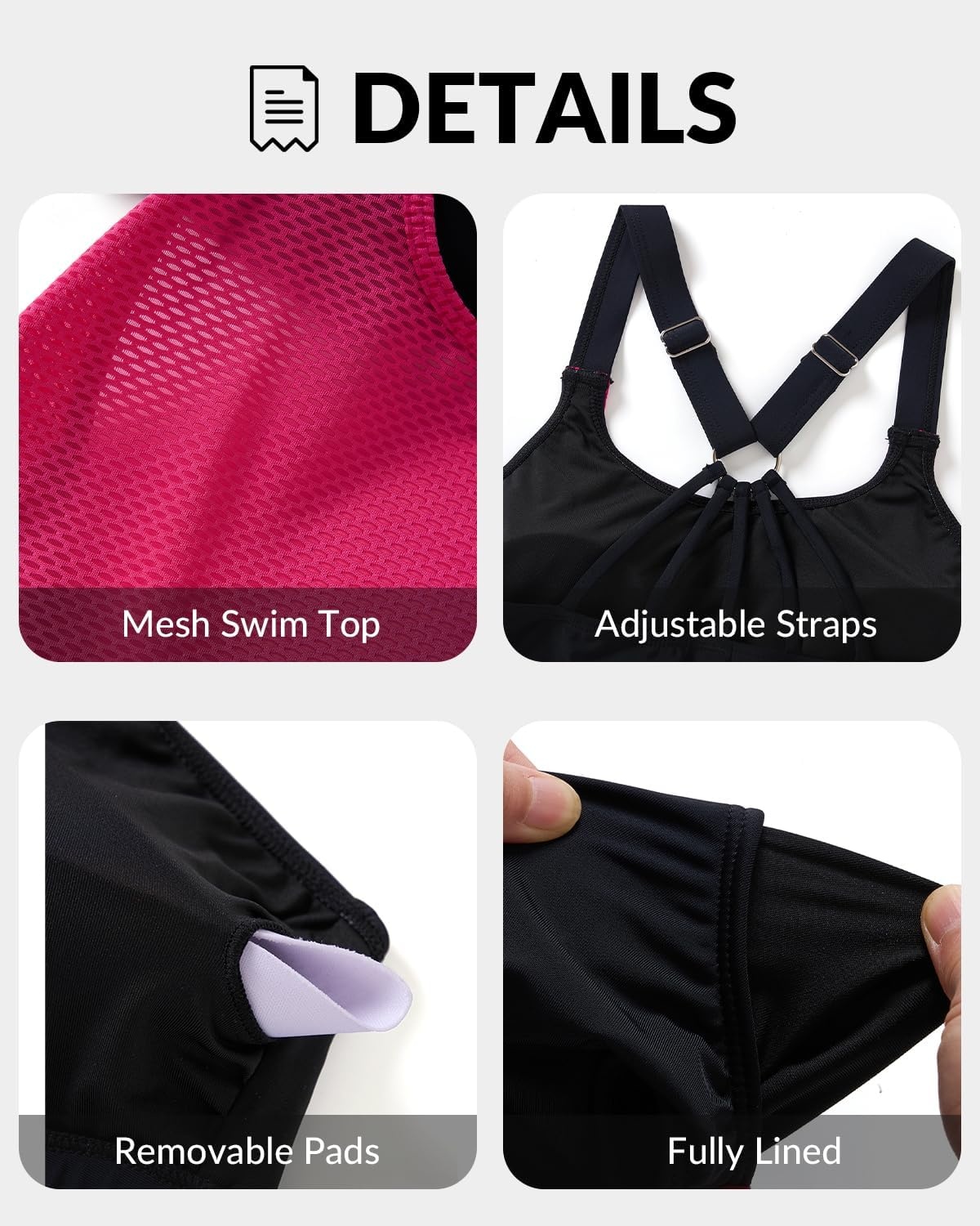 Two Piece Tankini with Shorts – Mesh Flowy Tummy Control Swimsuits | Layered Design for Full Coverage. Breathable Mesh Fabric to Keep Cool. High-Waisted Boyshorts with Extra Coverage(Pink and Black)