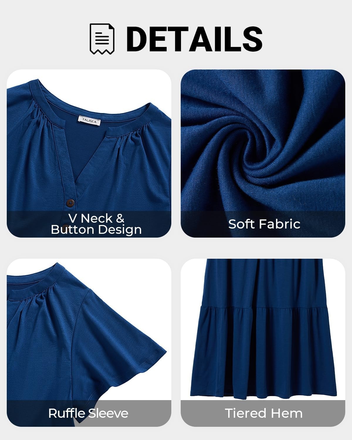Plus Size Summer Dress Casual Short Sleeve Button Midi Sun Dresses Women(Dark Blue)