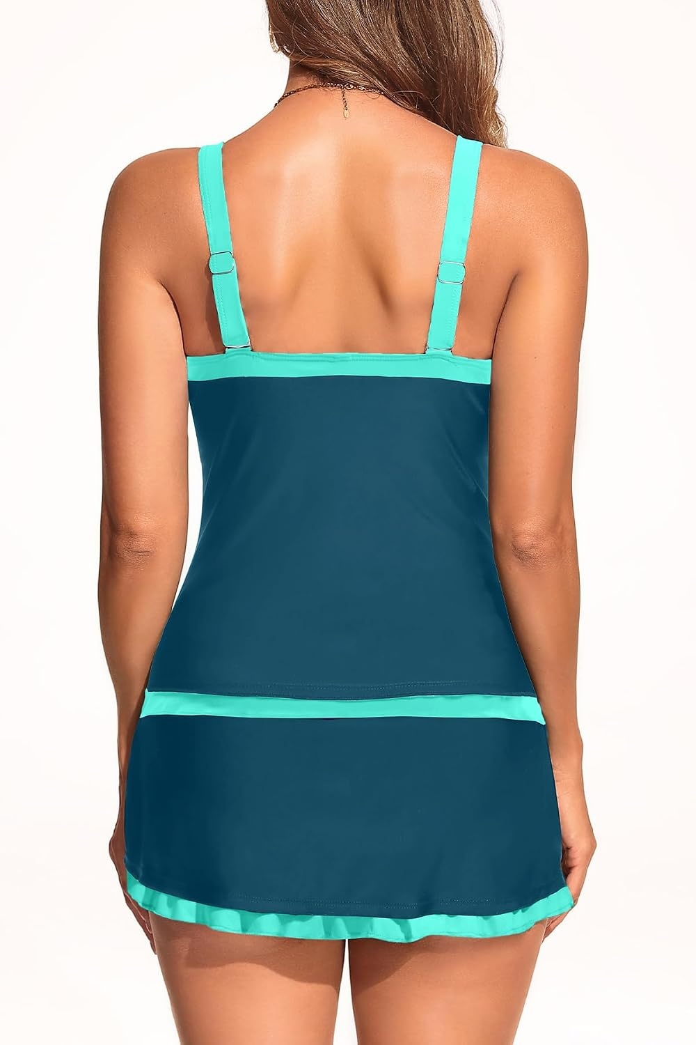 Talisea Womens Tankini Swimsuits with Skirt – Two Piece Bathing Suits V-Wire Tummy Control Drawstring Swimwear(Teal and Green)