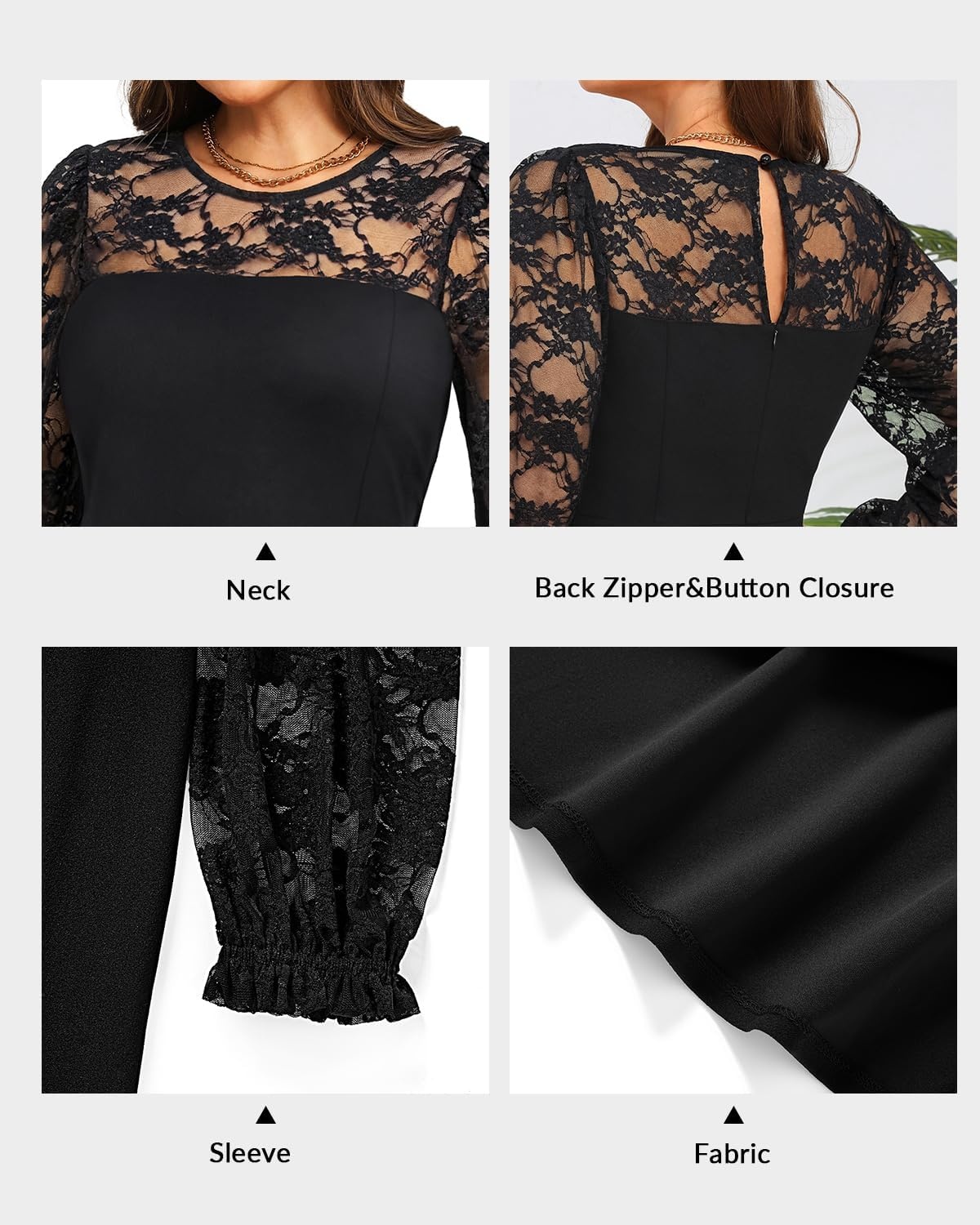 Plus Size Cocktail Dress Black Lace Long Sleeve Short A Line Dresses Women(Black Long Sleeve)