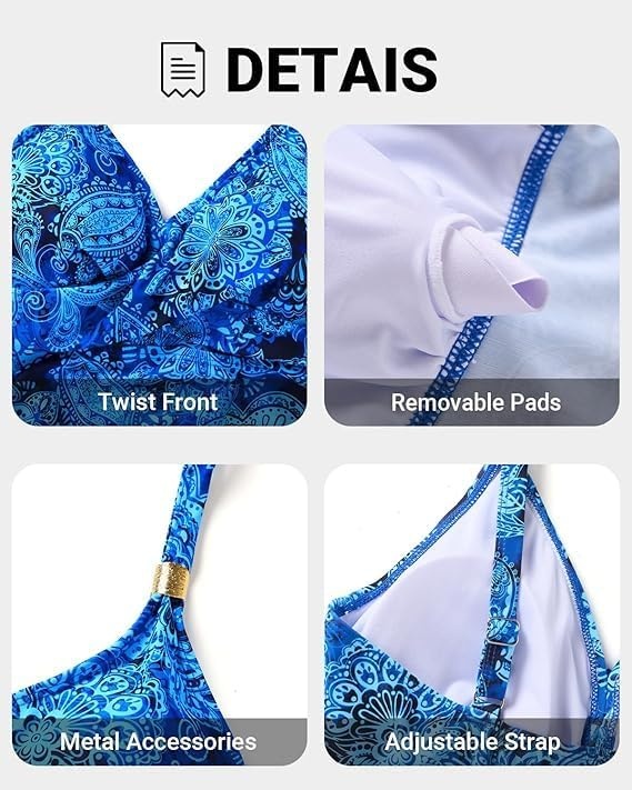 Womens Flowy Tankini Tops Only – Twist V Neck Swimsuit Bathing Suits(Blue Paisley)