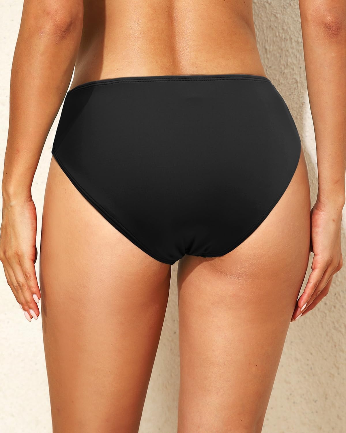 Talisea Women Full Coverage Bikini Bottoms – Mid Rise Bathing Suit Ruched Swim Bottom Swimsuit Swimwear(Black)